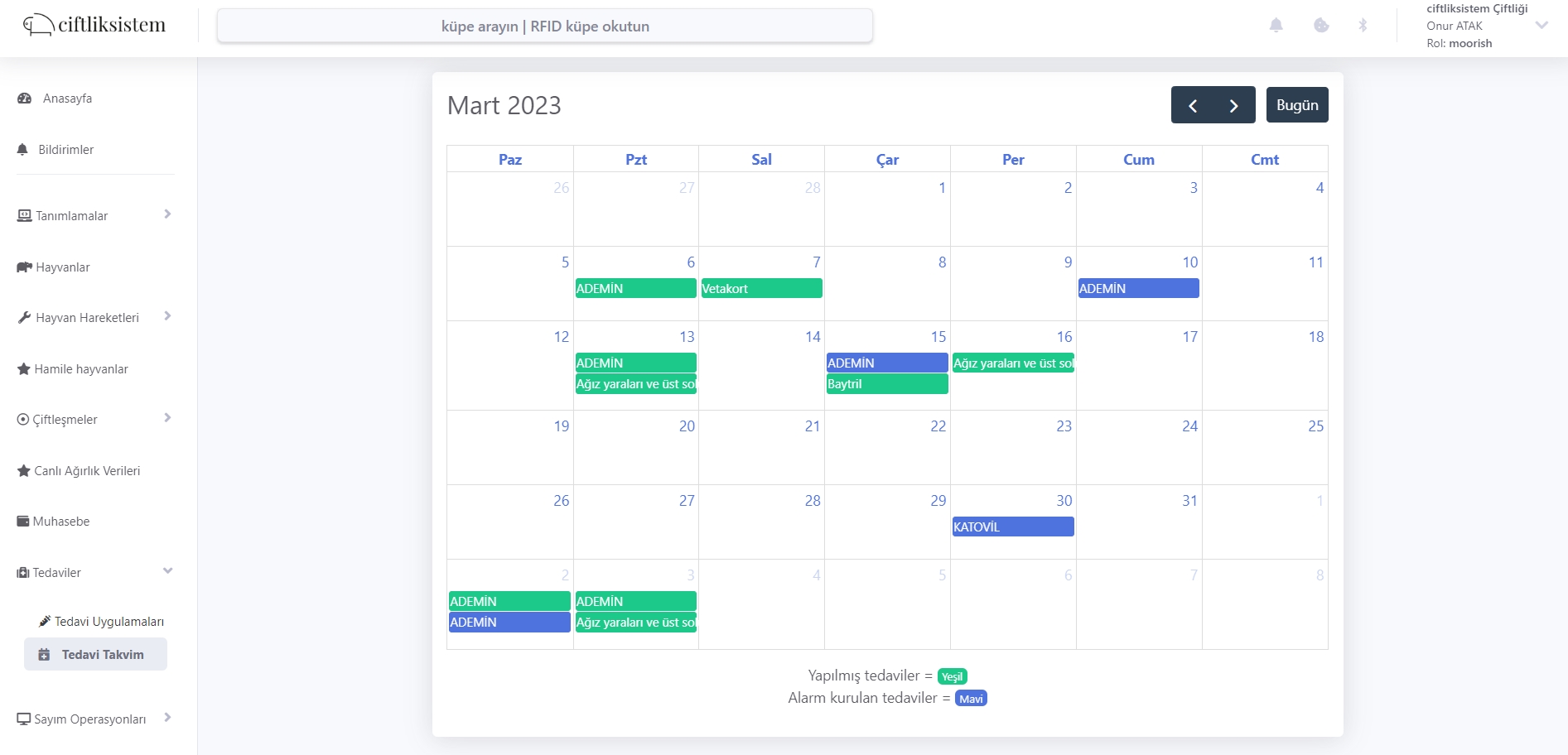 sürü takibi tedavi hatırlatma, tedavi alarm kurma